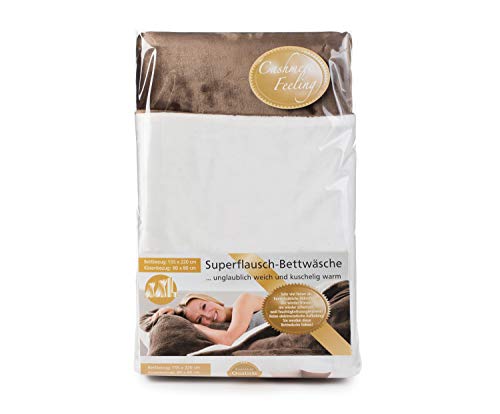 Gözze - Reversible Bed Linen Set, Cashmere Feel, Duvet Cover: 135 x 200 cm, Pillowcase: 80 x 80 cm, Microfibre - Taupe/Wool White