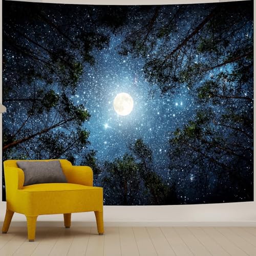 "Apdidl Forest Galaxy Starry Tapestry for Bedroom Ceiling, Blue Space Night Starry Sky Moon Stars Tapestry Aesthetic, Tree Forest Milky Way Backdrop Wall Hanging for Dorm Living Room Decor (60"" X 79"")"