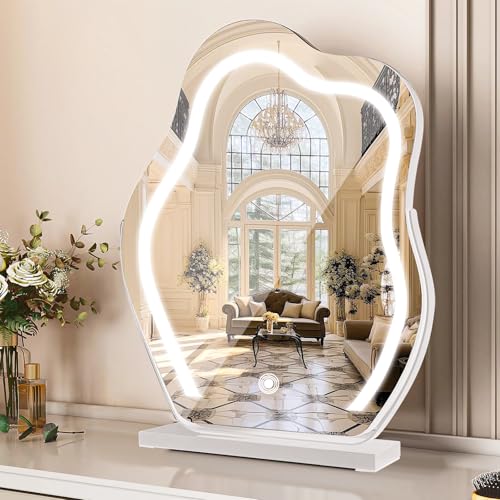 KOOSREEL Hollywood Vanity Mirror with Dimmable LED Lights, 3 Lighting Modes Smart Touch Control 360° rotation Dressing Table Mirror, Tabletop and Desk Mirrors, Memory Function for Women, 55x45cm