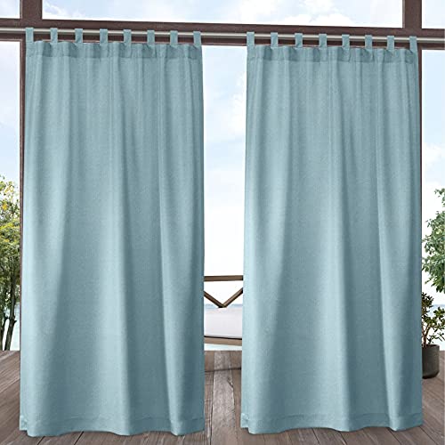 "Exclusive Home Biscayne Indoor/Outdoor Two Tone Textured Hook-and-Loop Tab Top Curtain Panel, 54""x96"", Pool Blue, Set of 2"