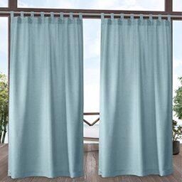 "Exclusive Home Biscayne Indoor/Outdoor Two Tone Textured Hook-and-Loop Tab Top Curtain Panel, 54""x96"", Pool Blue, Set of 2"