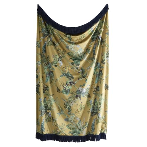 Laurence Llewelyn-Bowen Velvet Throw – Gold Floral Pattern – 130 x 180cm – Reversible – Soft Polyester – Decorative Blanket for Sofa, Bed or Lounge