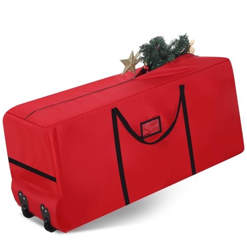 Wesnoy Christmas Tree Storage Bag, Heavy Duty 900d Oxford Bag, Christmas Tree Storage Box Christmas Tree Bag with Wheels and Handles or Holiday Decorations, Ornaments, Artificial Trees(7.5 ft,Red)