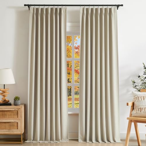 "Kayne Studio Sand Pinch Pleated Full Blackout Curtains, Linen Blend Room Darkening Thermal Insulated Soundproof Drapes, 95 Inch Back Tab Window Curtains for Living Room Bedroom (2 Panels, 40""x95"")"