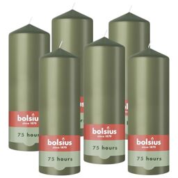 Bolsius - Pillar Candle - Olive Green - 20 cm - Burning Time 75 Hours - with Natural Extracts - Natural Plant Wax - Without Palm Oil