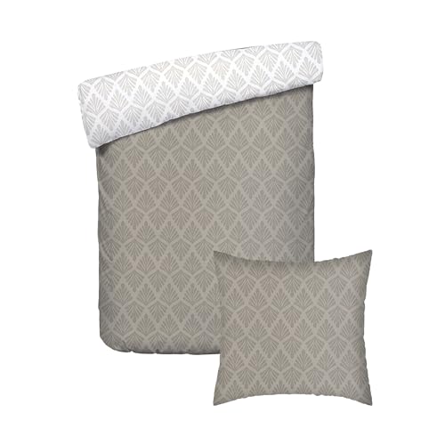 Pure Cotton 2-Piece Single Bed Linen – Duvet Cover 135 x 200 cm and 1 Pillowcase 80 x 80 cm – 100% Cotton Satin, 80 Thread Count – Oeko-TEX Certified – Botanical Accord – Taupe and White