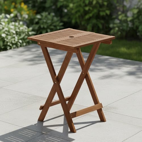 Furinno TIOMAN Patio Table, Folding Outdoor Side Table, Coffee Table in Teak Oil, for Patio, Garden, Porch, Light Wood
