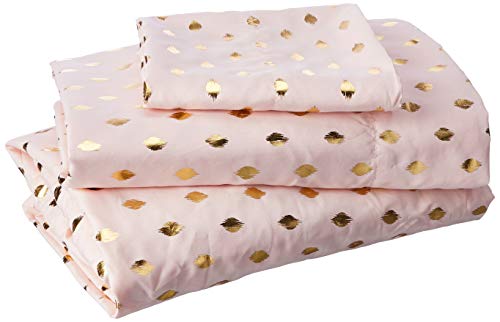 "Intelligent Design Microfiber Cozy Bed Sheet Set, Modern All Season Bedding & Pillowcases, Premium 14"" Elastic Pocket Fits up to 16"" Mattress, Twin XL Blush/Gold Metallic Dot 3 Piece"