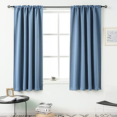 Dusty Blue Blackout Curtains for Living Room - 63 Inch Length Rod Pocket Thermal Insulated Energy Saving Room Darkening Noise Reducing Curtains for Bedroom Set of 2 Panels (Light Dusty Blue 42x63)