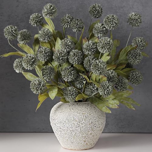 "6 Pcs 27""Faux Silk Pompon Mum Artificial Flowers for Vase(Dark Gray) - Bulk Fake Chrysanth Branches Faux Silk Flowers, for DIY Bouquet Centerpieces Wedding Filler Arrangements Shower Decor"