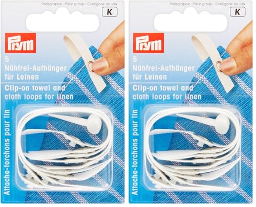 Prym PRYM_401206-1 Clip-On Towel and Cloth Loops for Linen White (Pack of 2)