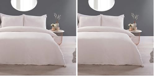 Sleepdown Pom Pom Cream Fleece Warm Cosy Super Soft Easy Care Plain Flannel Duvet Cover Quilt Bedding Set with Pillowcase - Single (135 cm x 200 cm) (Pack of 2)
