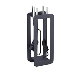 Relaxdays 5-Piece Fireplace Companion Set Steel Utility Accessories, Modern, Stand, Tongs, Shovel, Poker, Grey/Silver, 60 x 22.5 x 16 cm