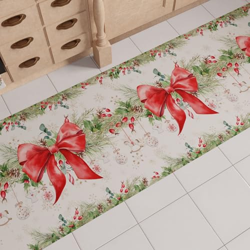 PETTI Artigiani Italiani - Christmas Kitchen Rug, Christmas Kitchen Runner, Non-Slip and Washable, Christmas Rug 52x340 cm, Garland, Made in Italy