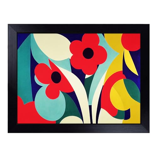 Lap Tray with Bean Bag Cushion, Passionate Abstract Flowers - Handmade in the UK, Raised Wooden Edge, Padded Cushion, Heat-Resistant Wipe-Clean Surface, for Meals, Laptops and Crafts
