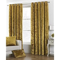"Paoletti Verona CRUSHED VELVET Eyelet Curtains, 90"" x 54"" (229 x 137 cm), Ochre Yellow"