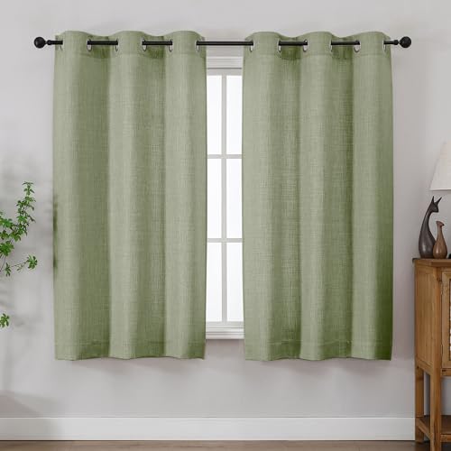 Chyhomenyc Sage Green Curtains 63 Inch Length 2 Panels for Bedroom, Light Filtering Faux Linen Textured Living Room Curtain, Elegant Farmhouse SoftGrommet Window Drapes, 40Wx63L, 2PCS
