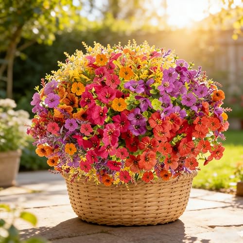 DealBeta Artificial Flowers Faux Plants Outdoor, 18 Bundles Plastic Faux Flower with Eucalyptus Leaves Lavender, UV Resistant Silk Fake Flower for Indoor Outside Garden Home Wedding Farmhouse Decor