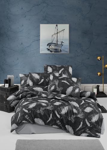 Nuit Des Rêves Ranforce Single Quilt Cover Set, 135 x 200 cm, 100% Cotton, Black & Grey, Machine Washable, 145 Thread Count, Button & Envelope Closure, Stylish & Comfortable Bedding