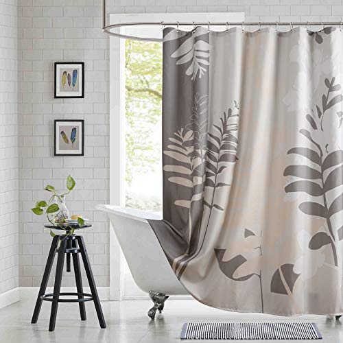BESTRIPES Long Fabric Shower Curtain, Gray and Tan Tropic Botanical Plant Shower Curtains for Bathroom, Modern Decorative Bathroom Curtains, 78??? W x 78??? H