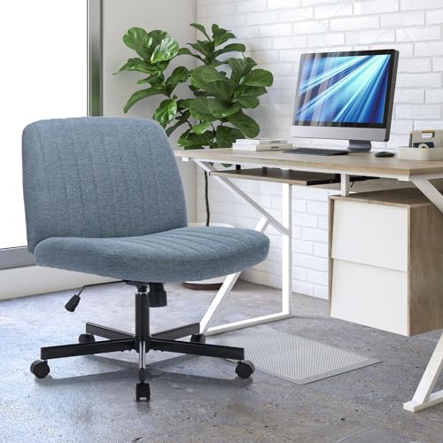 COLAMY Wide Office Chair, Padded Armless Task VanityChair Swivel Home Office Desk Chair 115°Rocking Mid Back Ergonomic Computer Chair for Home Working, Make Up, Gaming (With Wheels, Blue)