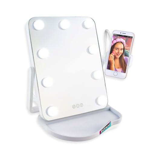Studio Creator Hollywood LED Make Up Mirror with Lights ??? Vanity Mirror with 360?? Phone Holder - 3 Light Modes & Touch Control - GRWM Mirror for Selfies, Make Up & Tutorials