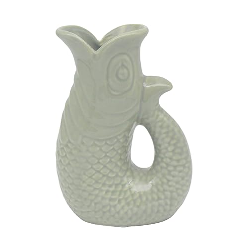 Lesser & Pavey Fish Jug Vase Green 20cm - Stylish Ceramic Flower Jug for Fresh or Artificial Bouquets - Unique Decorative Vase & Gift for Fans of Elegant Flower Vases and Home Décor
