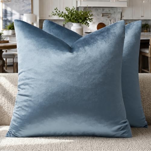 GIGIZAZA Decorative Throw Pillow Case Sofa Cushion Cover 24x24 Inch Grey Blue Velvet Square Cushion Cover