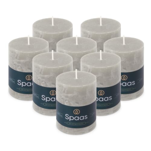 Spaas 8 Unscented Rustic Pillar Candles, 70/95mm, ?? 35 Hours, Light Grey