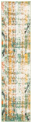 Safavieh Boho Rug for Living Room, Dining Room, Bedroom - Madison Collection, Short Pile, in Green and Orange, 66 x 183 cm