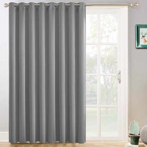Yakamok Blackout Patio Curtains 100x84 Inches for Sliding Door Extral Wide Blackout Curtain Panels Thermal Insulated Room Divider - Grommet Top, 7' Tall by 8.3' Wide - Dove Grey
