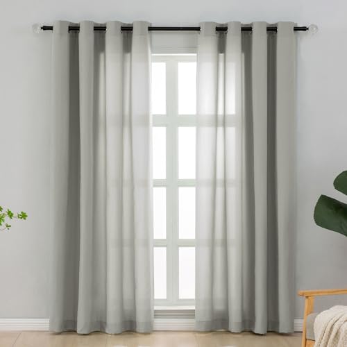 L.Z.E Privacy Curtains 96 Inches Long 2 Panels Set, Grey Light Filtering Curtains for Living Room Bedroom Doorway Divider, Non-See-Through Window Panels Grommet Top