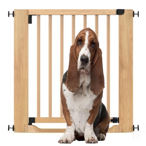 Bettacare Wooden Heritage Flat Step Dog Gate, Natural, 79cm - 87cm, Pressure Fit, One-Handed Operation