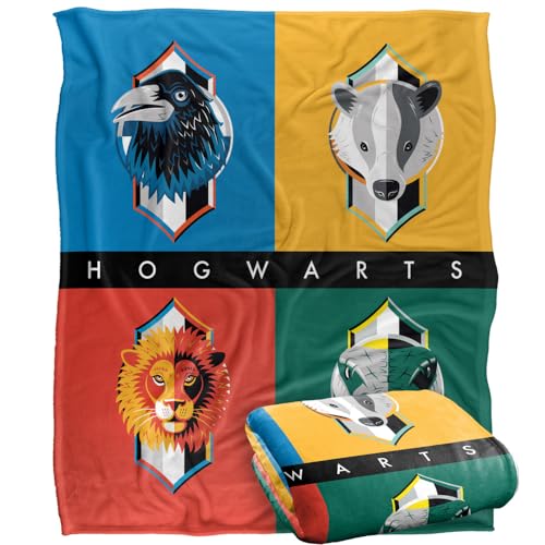 HARRY POTTER Blanket, 152 x 127 cm House Squares Silky Touch Super Soft Throw Blanket