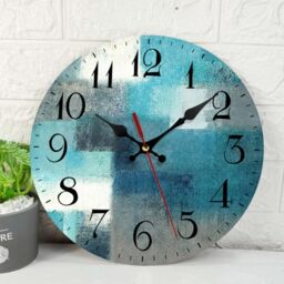 ArtSocket Turquoise Wooden Wall Clock Silent Non-Ticking, Green Blue Grey Teal Aqua Abstract Painting Gray Round Wall Clock Decor for Home Kitchen Living Room Office, Battery Operated 12 Inch