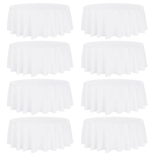 Fivenl 8 Pack Premium Round Tablecloth 108 Inch White Polyester Fabric Round Table Covers for Wedding Party Reception Banquet Buffet Restaurant