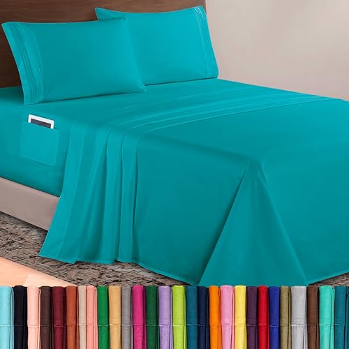 Elegant Comfort Luxurious 1500 Premium Hotel Quality Microfiber 4-Piece Sheet Set, 18-24 Inches Deep - Extra Deep Pocket Sheets - Ultra Soft 4PC Deep Pocket Sheets, Full, Turquoise