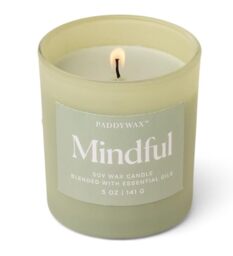 Paddywax Scented Candles Wellness Collection Frosted Glass Candle Fragranced with 100% Essential Oils, 141g, Green - Mindful