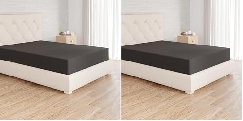 Amazon Basics Bedding Soft Microfibre Fitted Sheet with 12 inch (30 cm) Deep Pocket, 140 x 200 cm, Black (Pack of 2)