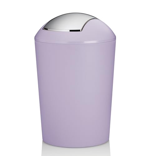 kela MARTA Swing Lid Bin, 5 L with Swing Lid, Plastic, Purple, Bathroom Dustbin, Pastel Purple, Matte