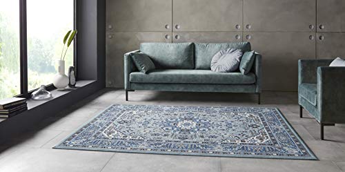 Nouristan Skazar Isfahan Oriental Short Pile Rug 80 x 150 cm sky blue