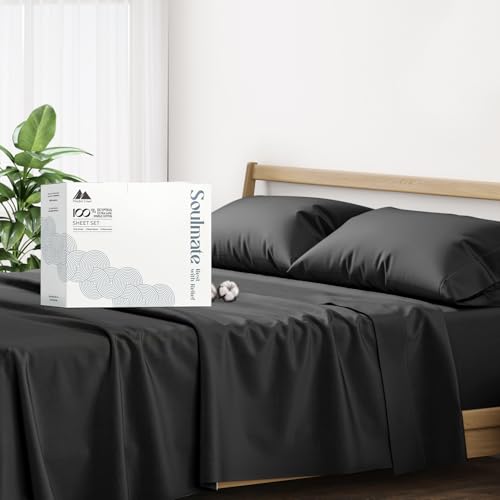 Mayfair Linen Hotel Collection Egyptian Cotton 500 Thread Count 4 Piece Sheet Set King Black