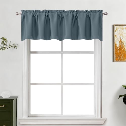 "Lecloud Stone Blue Valance for Windows 14 Inch Length, Thermal Privacy Room Darkening Curtains, Kitchen Home Decor Drapes Rods Pocket for Bathroom Cafe Basement Cabinet, 60"" W x 14"" L 1 Panel"