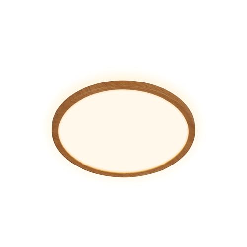 BRILONER - LED Ceiling lamp with indirect Light, Flat, Warm White, Ceiling Light, Living Room lamp, LED Panel, Kitchen, Bedroom, 29x3 cm, Wood-Effect Surround