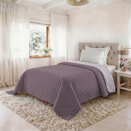 Summer Quilt Water Washed Microfibre Duvet Quilted and 100 g Filling, Bed 1.5 220 x 250 cm - Elderberry/Orchid