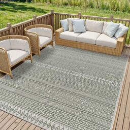 Livabliss Grenoble Geometric Indoor Outdoor Rug 200x275 cm, Green/Ivory
