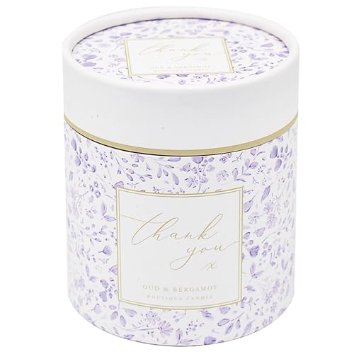 Lesser & Pavey Madelaine by Hearts Design Thank You 220g Candle Oud & Bergamot for Gifts - Ideal Candles Gifts for Women & Men - Lovely Design Candles Large Scented Candles for Relaxing Mood