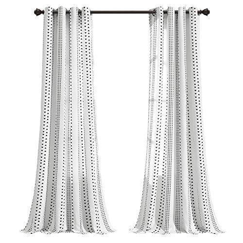 "Lush Decor Hygge Stripe Window Curtain Panel Pair, 84"" L x 52"" W, Black & White"