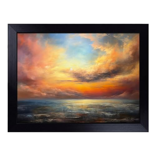 Lap Tray with Bean Bag Cushion, Seascape Abstract - Handmade in the UK, Raised Wooden Edge, Padded Cushion, Heat-Resistant Wipe-Clean Surface, for Meals, Laptops and Crafts