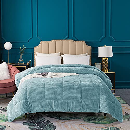 KASENTEX Super Ultra Soft Luxury Plush Sherpa Comforter, Cozy Reversible Faux Fur Machine Washable Bedding, Cloud Blue, Twin/Twin XL Size